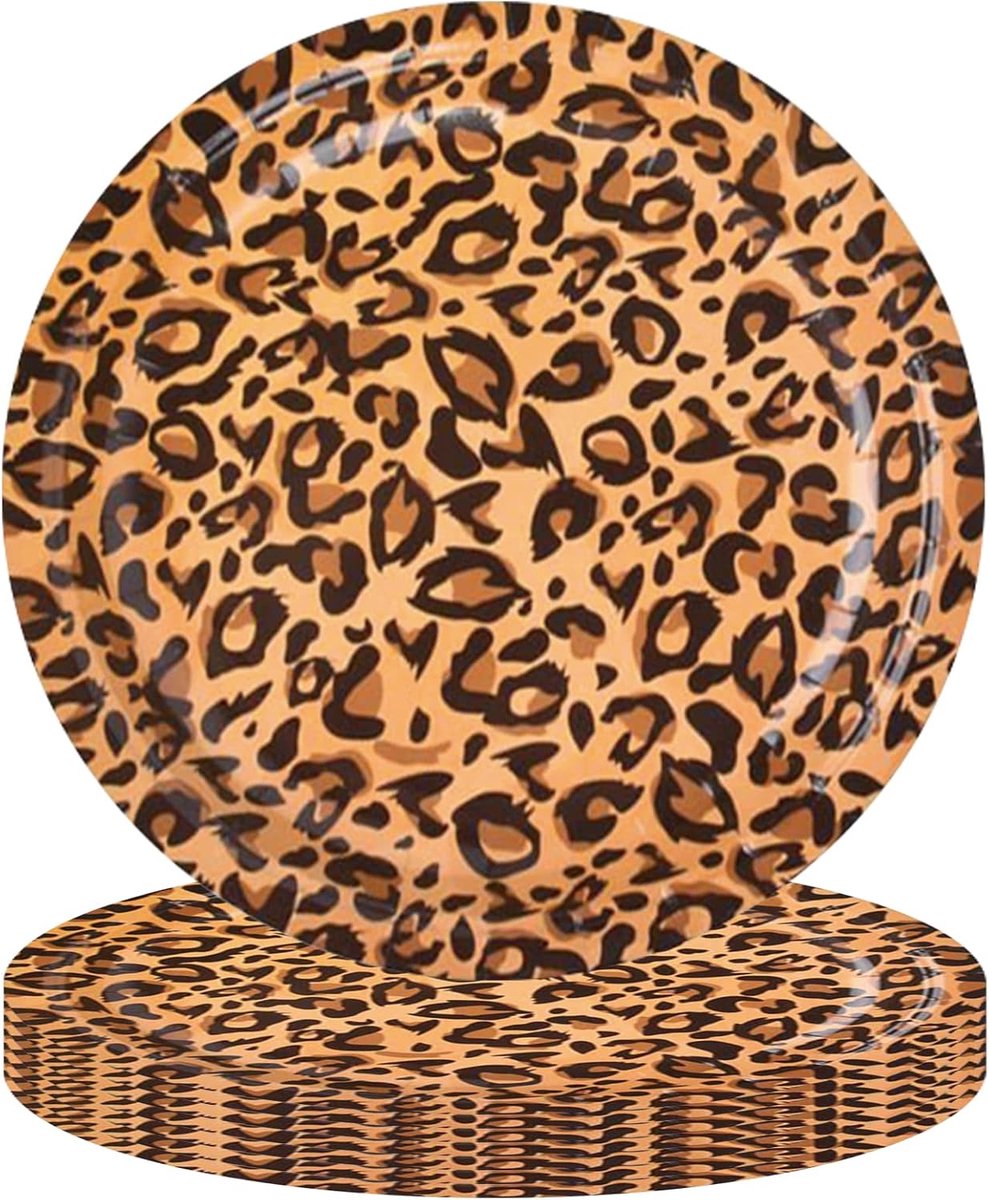 SnelShoppen - 16 Stuks Luipaardprint Papieren Borden 10 Inch Jungle Dierenthema Verjaardagsfeest Tafelgerei voor Kinderen en Volwassenen Feestaccessoi