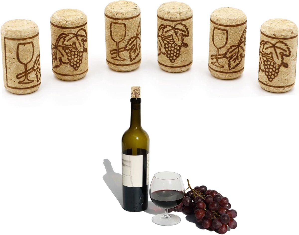 SnelShoppen - 6 Stuks Natuurlijke Kurken voor Ambachten - Fleskurken met Patroon - Herbruikbare Korkstopper voor Wijn, Bier en Glazen Flessen - DIY De