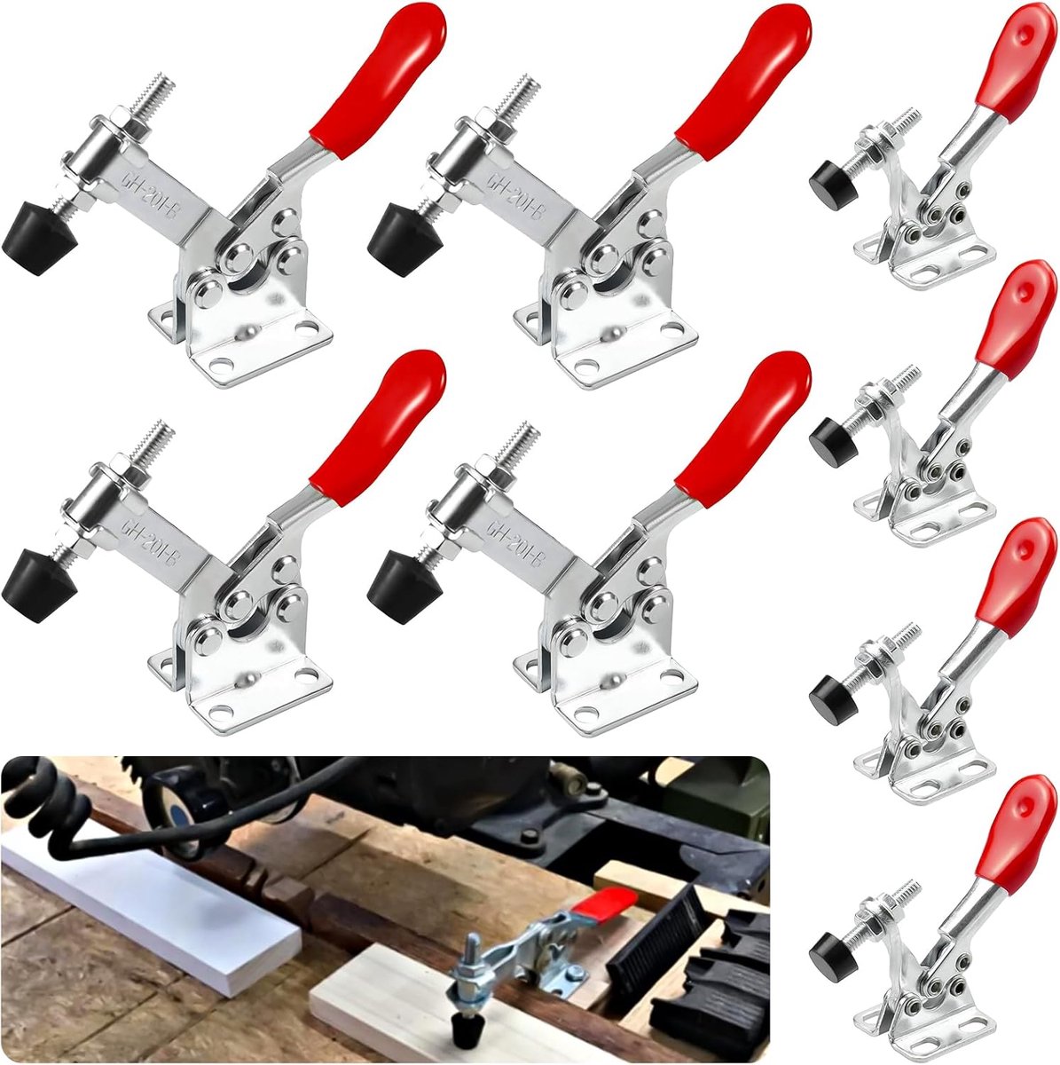 SnelShoppen - Kniehevel Spanners Set van 8, 27 kg/GH-201-B, 90 kg, Snelontgrendelbare Horizontale Spanner voor Machinewerking, Houtbewerking, Lassen,