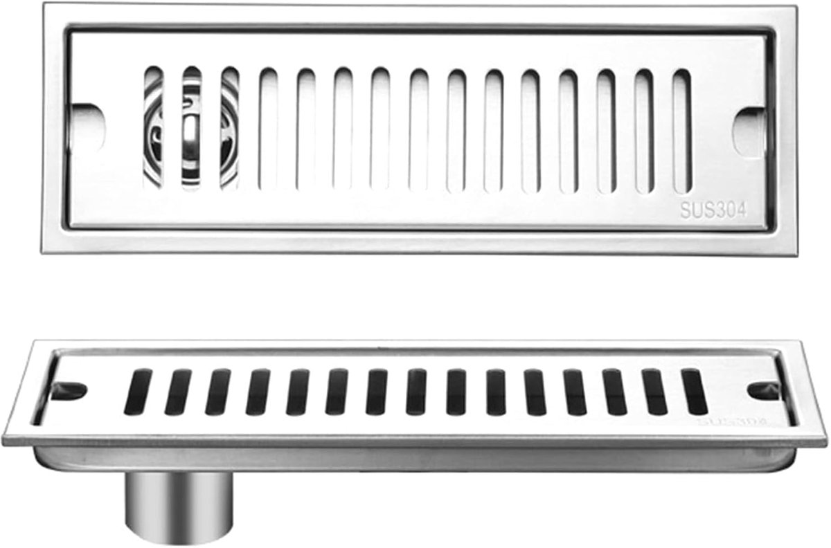 SnelShoppen - Lange Doucheafvoer, Roestvrijstalen Rechthoekige Vloerput voor Badkamer, Toilet, Keuken, Balkon (Zijafvoer, 30cm)