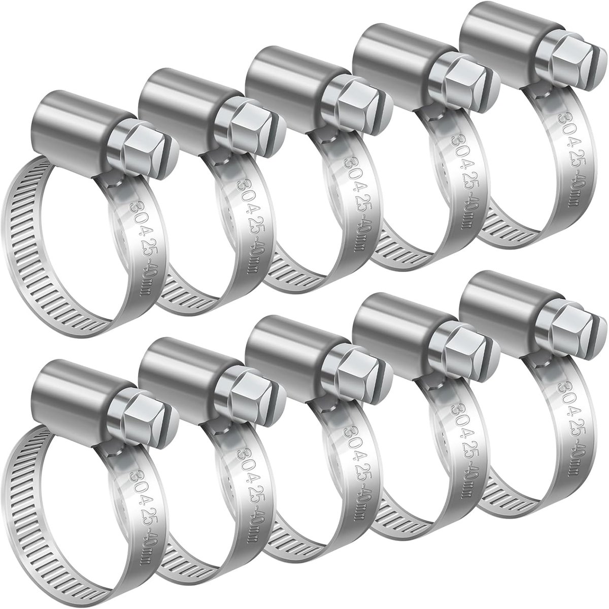 SnelShoppen - 10 Stuks Verstelbare Slangklemmen RVS Wormdrive Klemmen voor Gasleidingen, Waterleidingen en Brandstofleidingen - 25-40mm Diameter