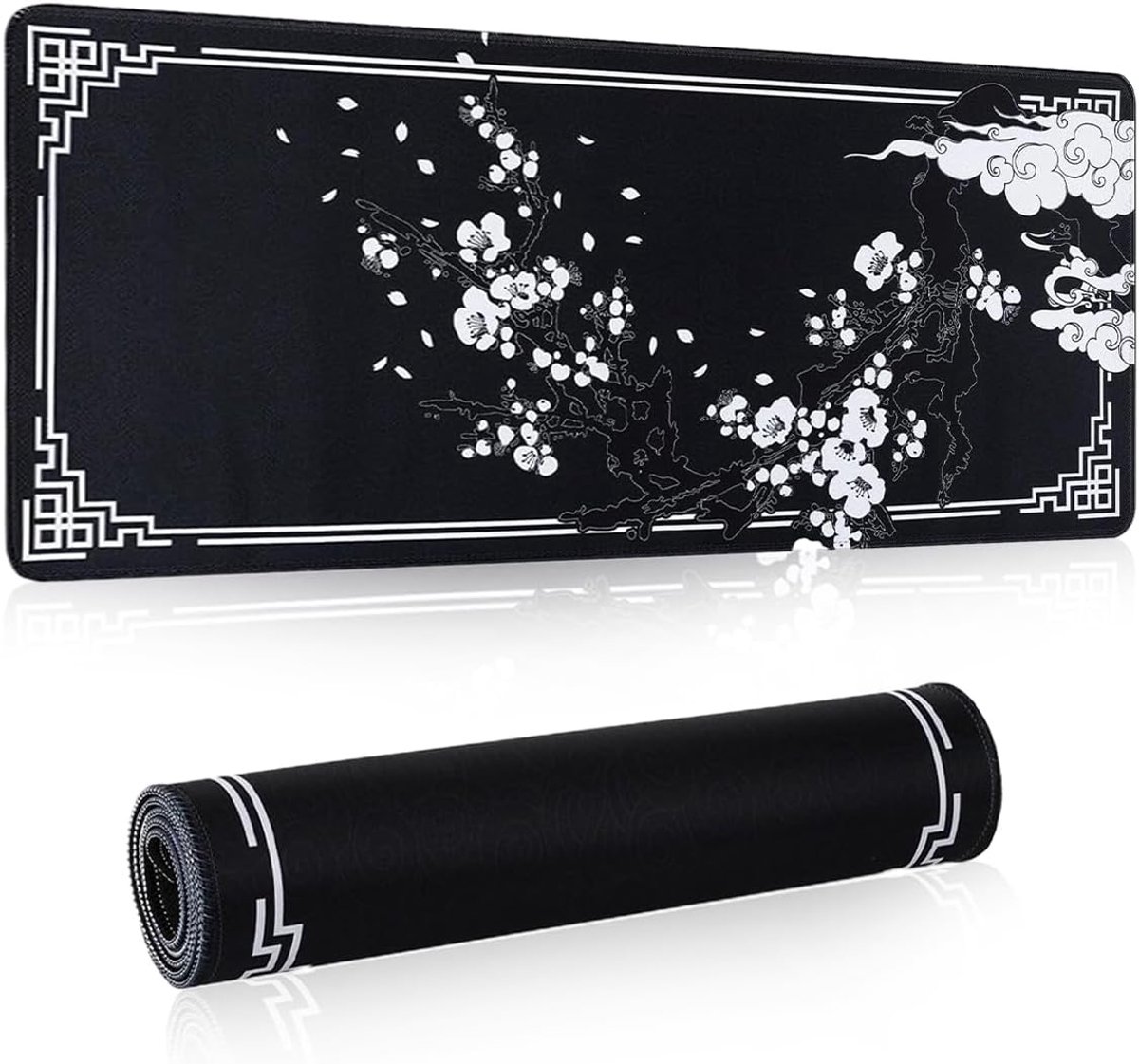 SnelShoppen - Cherry Blossom Muismat XXL 800 x 300mm voor Elke Muis, Toetsenbord en Laptop | Met Gestikte Randen, 3 Mm Dikke Antislip Rubber Basis, Wa