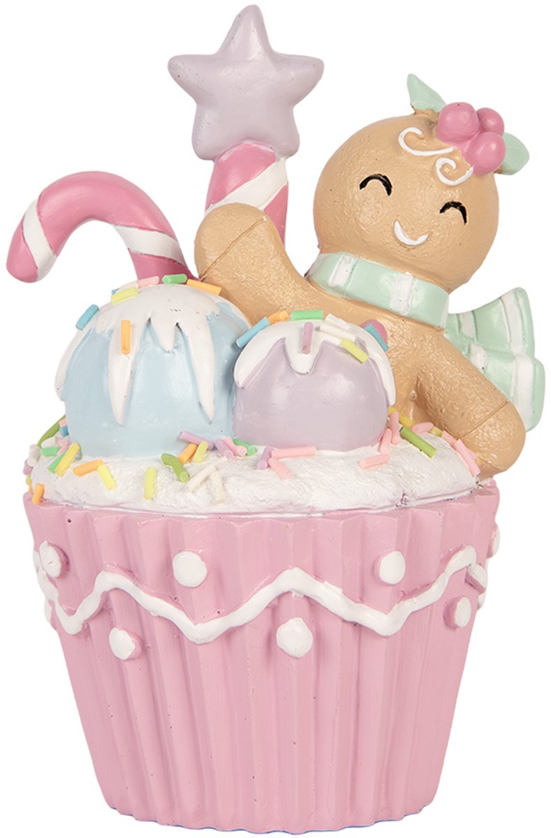 Clayre & Eef Decoratie Beeld Cupcake 11x9x15 cm Roze Kunststof