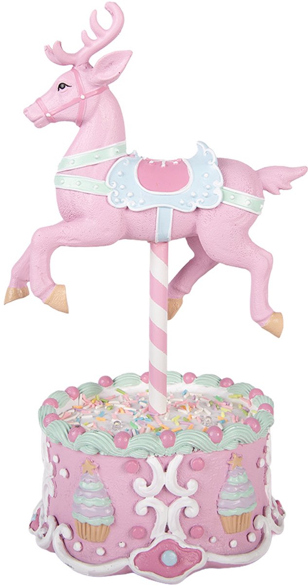 Clayre & Eef Kerstdecoratie met LED-verlichting Hert 17x14x29 cm Roze Kunststof