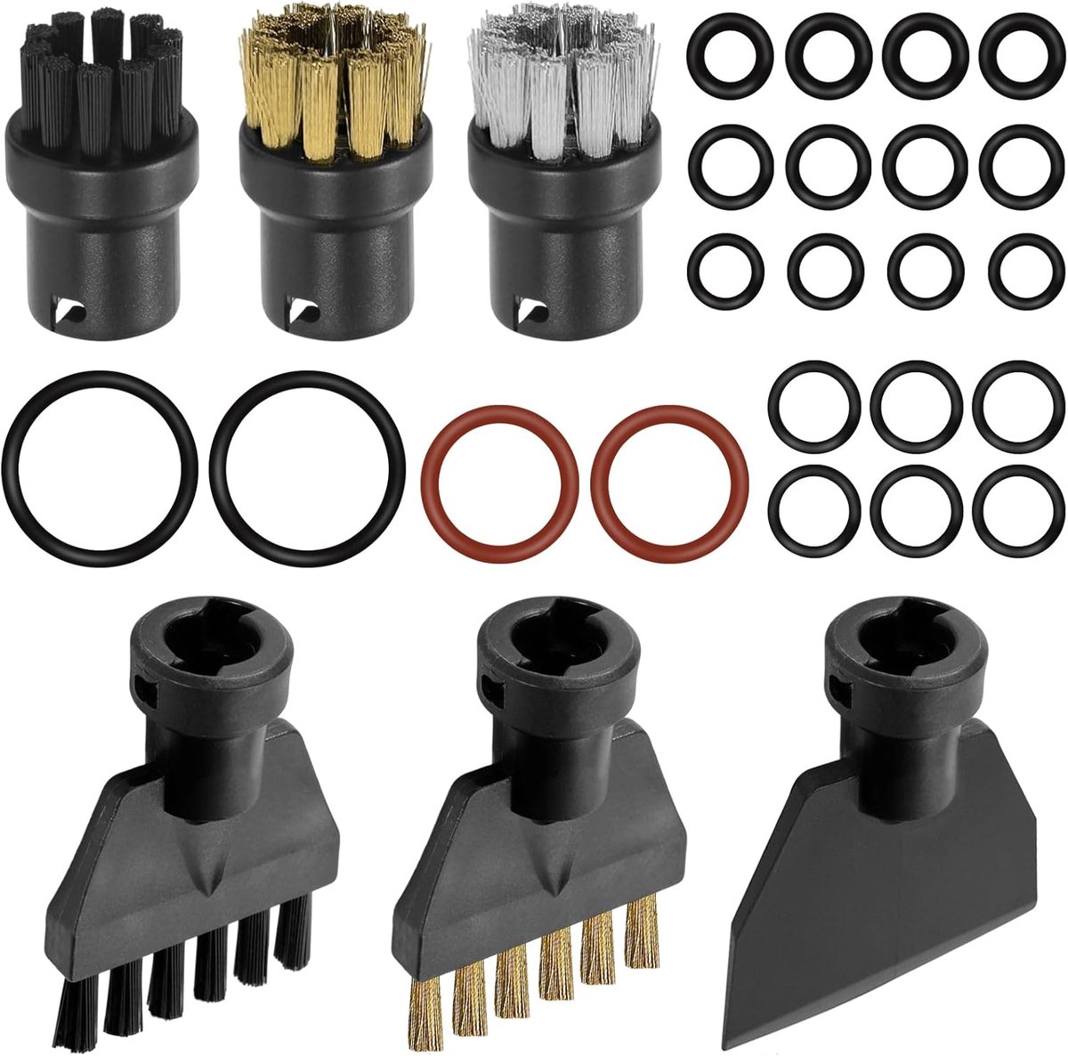 Pack of 6 Steam Cleaner Accessories Compatible with Kärcher Round Brush, Nylon and Brass Flat Brushes, Hand Steam - ShopVlot