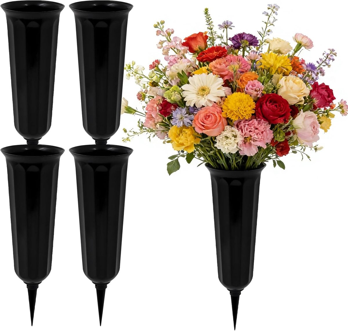 SnelShoppen - 4 Stuks Graf Vazen met Spikes, Plastic Bloemhouder, Herinneringsgraf Bloempotten, Grafdecoraties voor Begraafplaats Grafsteen