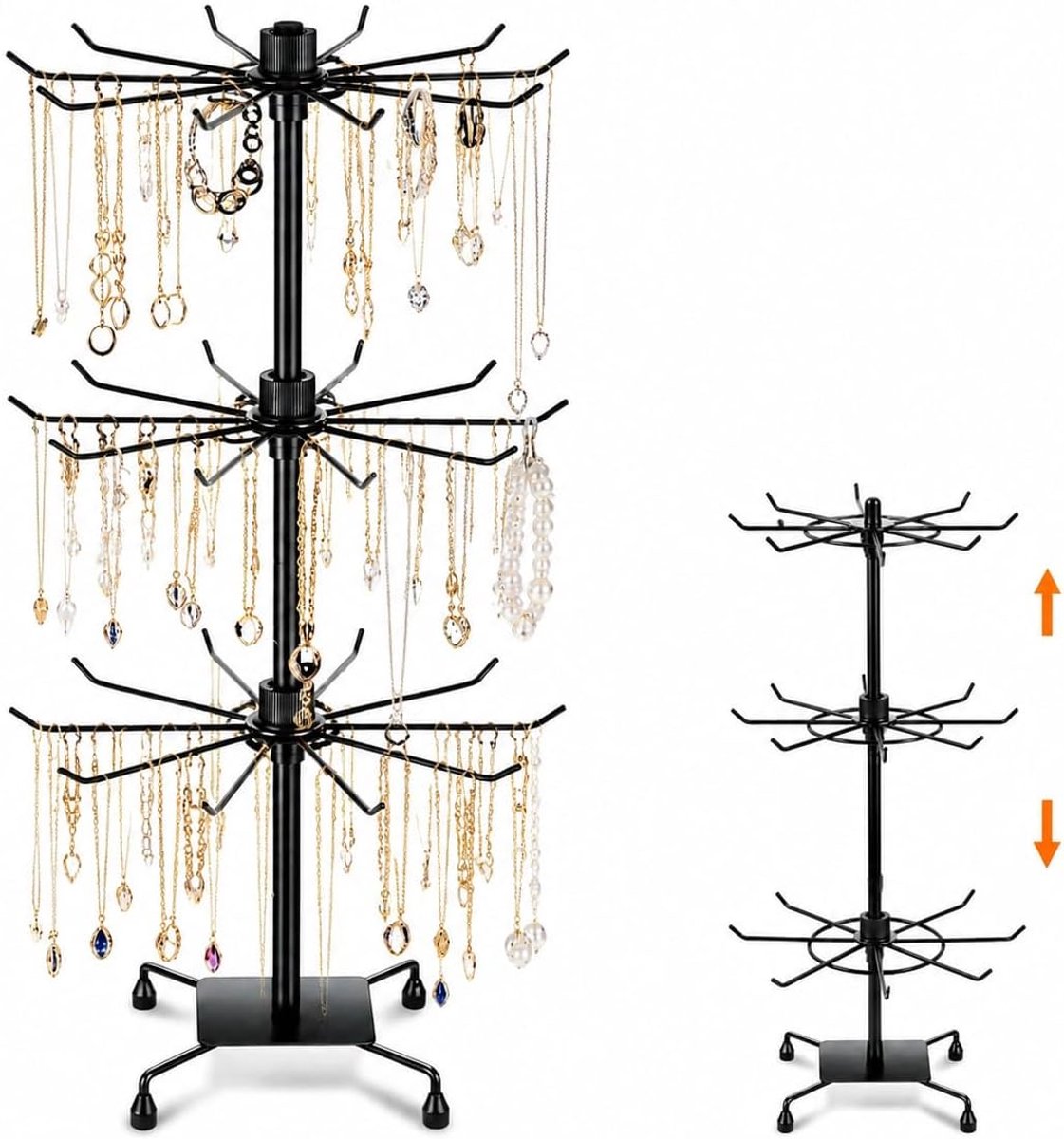 SnelShoppen - 3 Laags Sieradenstandaard - Elegant Sieradenhouder met Drie Draaiende Niveaus - Voor Armbanden, Kettingen en Hangers - Ideaal voor Organ