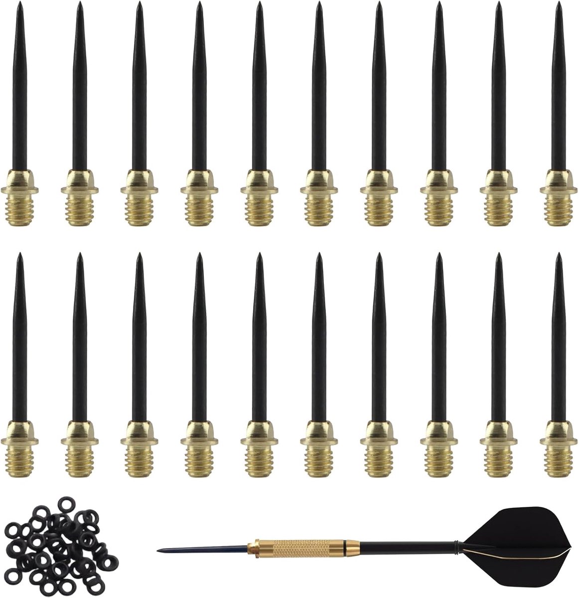 20 Pieces Steel Dart Tips with 50 Pieces Rubber Rings Dart Tips Steel Threaded Dart Tips Converter Tool Metal Steel - ShopVlot