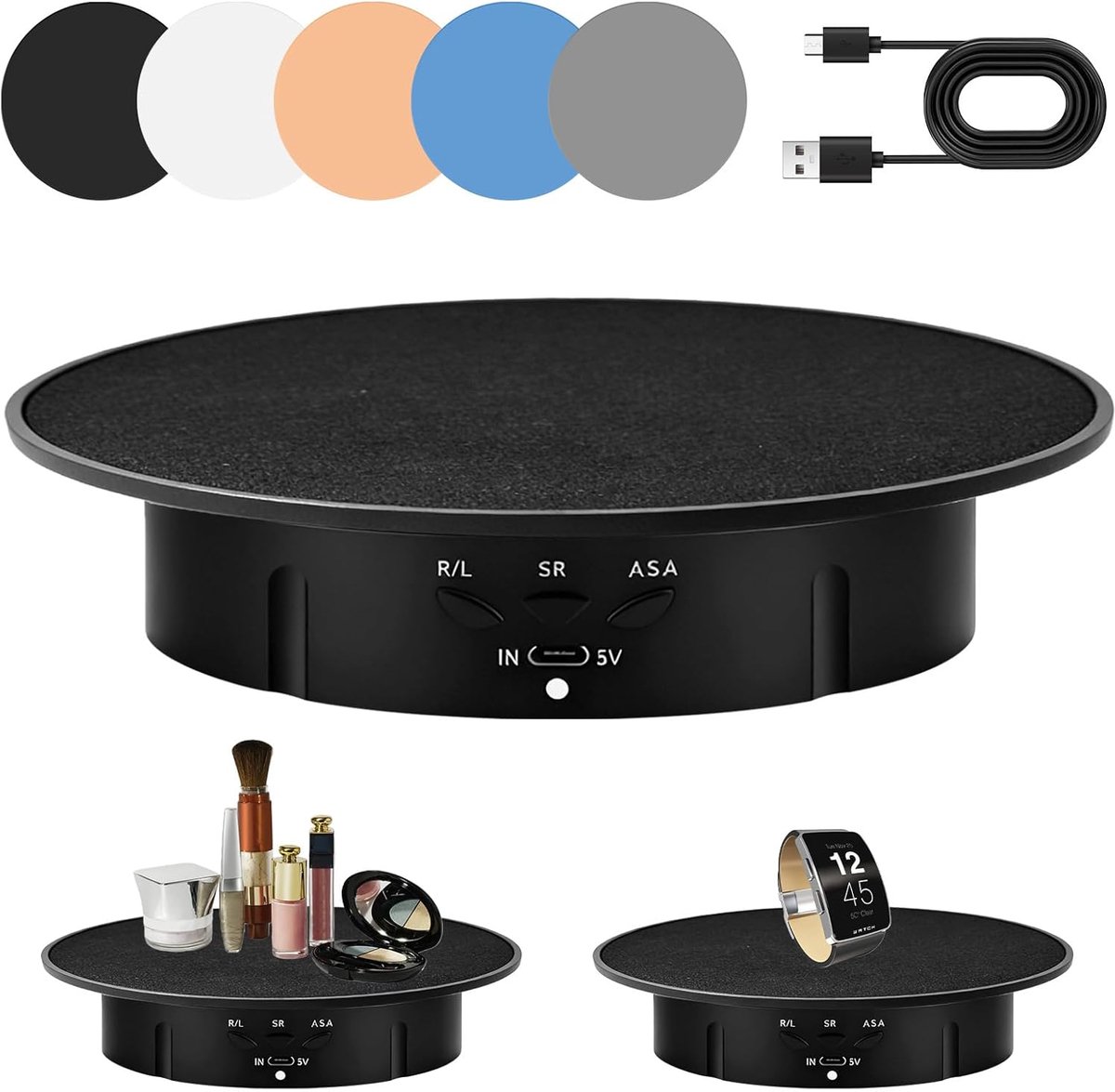 Draaiplateau voor fotografie 20cm - 90/180 graden motorisch - 5 achtergronden - ideaal voor live video - SnelShoppen