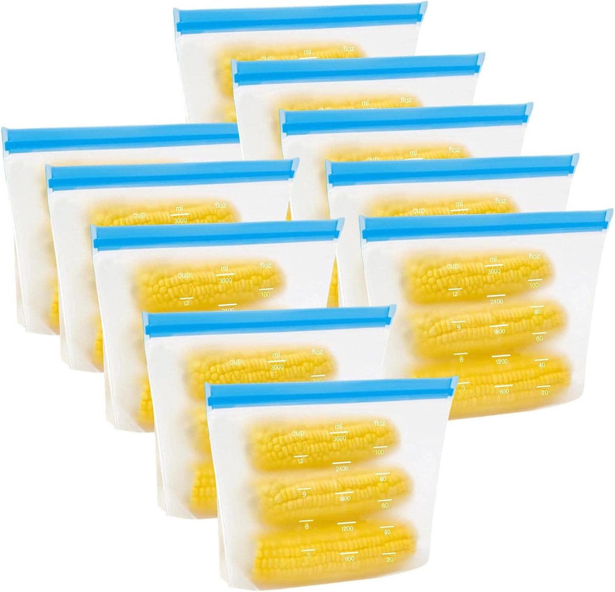SnelShoppen - Pack van 10 Herbruikbare Vrieszakken, Opbergzakken, Resealable Voedselzakken voor Groenten, Melk, Snacks, Vlees (Blauw)