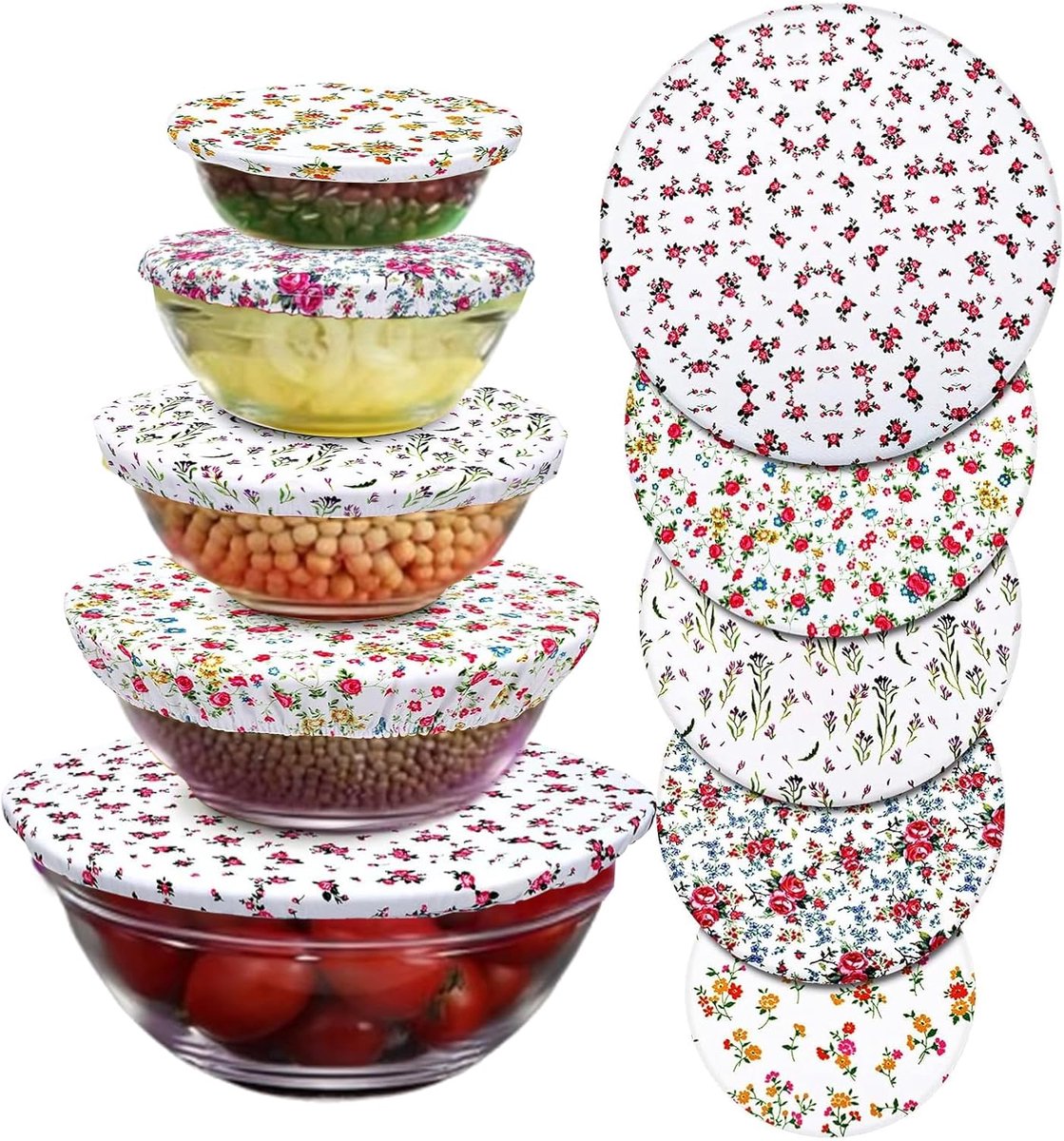 SnelShoppen - Herbruikbare Deksel voor Elastische Voedselcontainers, 5 Stuks | Bescherming tegen Stof en Insecten, Ideaal voor Voedsel, Fruit en Restj