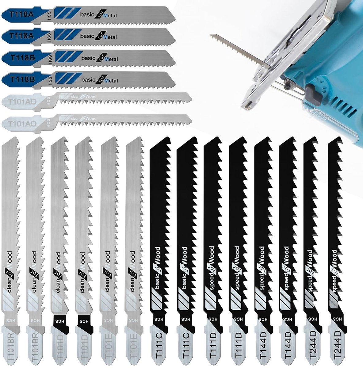 20pcs T-shank jigsaw blades for wood, T-shank jigsaw blade set for cutting, multifunctional jigsaw blades for most - ShopVlot