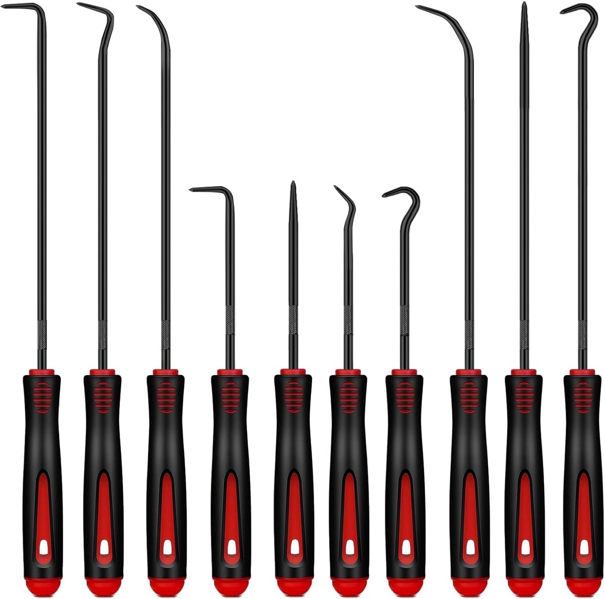 SnelShoppen - Picking & Haak Set, 10 Stuks, Precisie Haakgereedschap van Legering Staal, Ideaal voor Onderhoud, 16 cm + 24 cm, Rood-Zwart