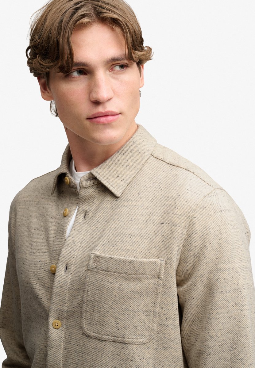 Superdry Overhemd Twill Tweed Jersey Shirt M4011187a 7oz Ecru Tweed Mannen Creme