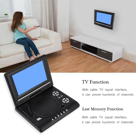 Draagbare DVD Speler - Mini HD Player - Films Kijken - 270 Graden Draaibaar - 7 Inch Scherm - Zwart — afbeelding 3