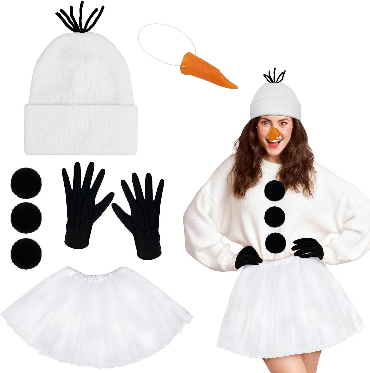 Kerstman Kostuum Set met Sneeuwman Hoed, Tutu, Handschoenen, Neus en Decoratie voor Vrouwen, Perfect voor Feestdagen, Halloween en Carnaval