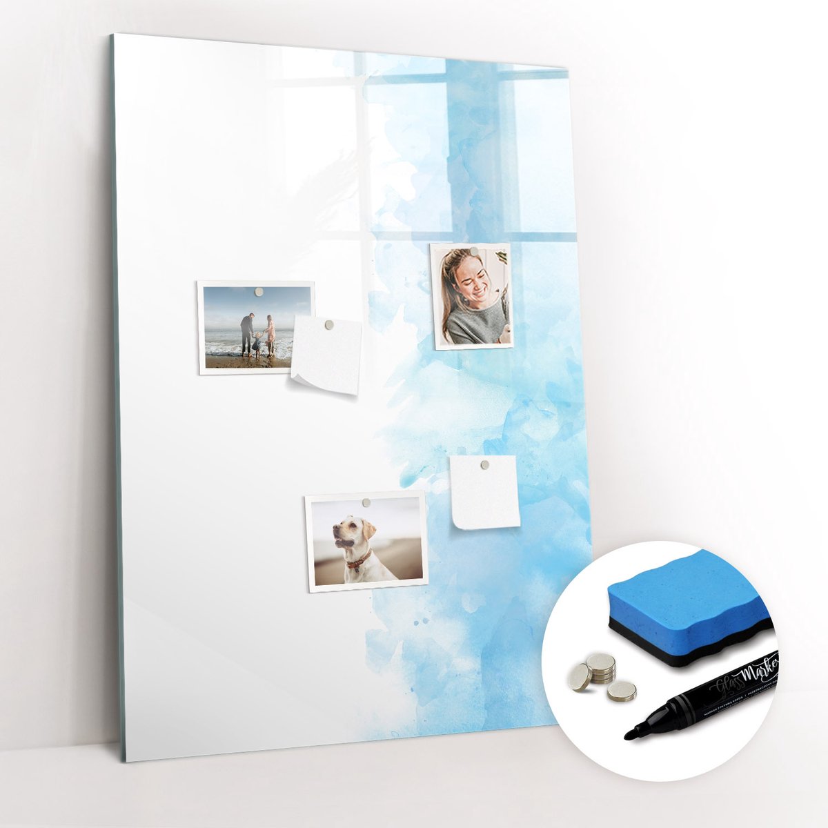 Tulup Whitebord - Aquarelvlekken - 70 x 100 cm - Blauw Memobord Magnetisch - Gratis 5 Sterke Magneten + Whiteboard Marker & Wisser - Interieur Accessoires Kantoor - Magnetisch Memobord - Productiviteit Tools
