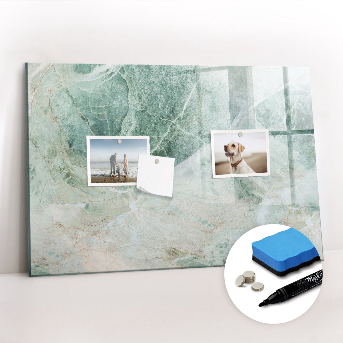 Tulup Whitebord - Marmeren oppervlak - 60 x 40 cm - Veelkleurig Magnetisch Memobord - Gratis 5 Sterke Magneten + Whiteboard Marker & Wisser - Scandinavisch Design Bord - Magnetisch Wandbord - Organiseer Je Bureau