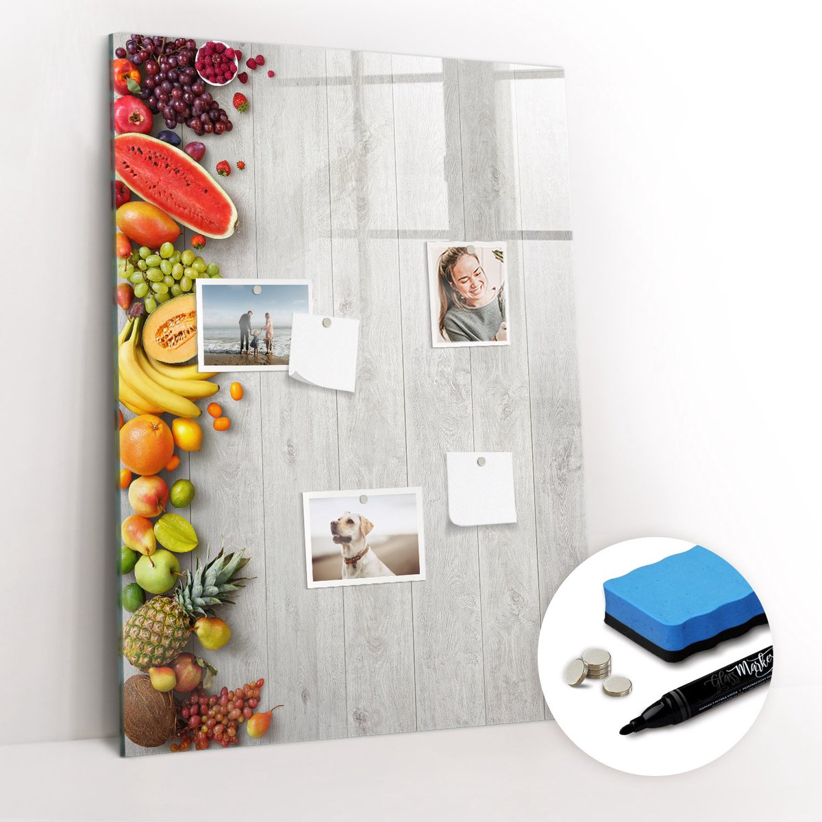 Tulup Whitebord - Groenten in een houttuin - 70 x 100 cm - Veelkleurig Magnetisch Wandbord - Gratis 5 Sterke Magneten + Whiteboard Marker & Wisser - Wanddecoratie Kantoor - Memobord Keuken - Ideeënbord Thuiswerkplek
