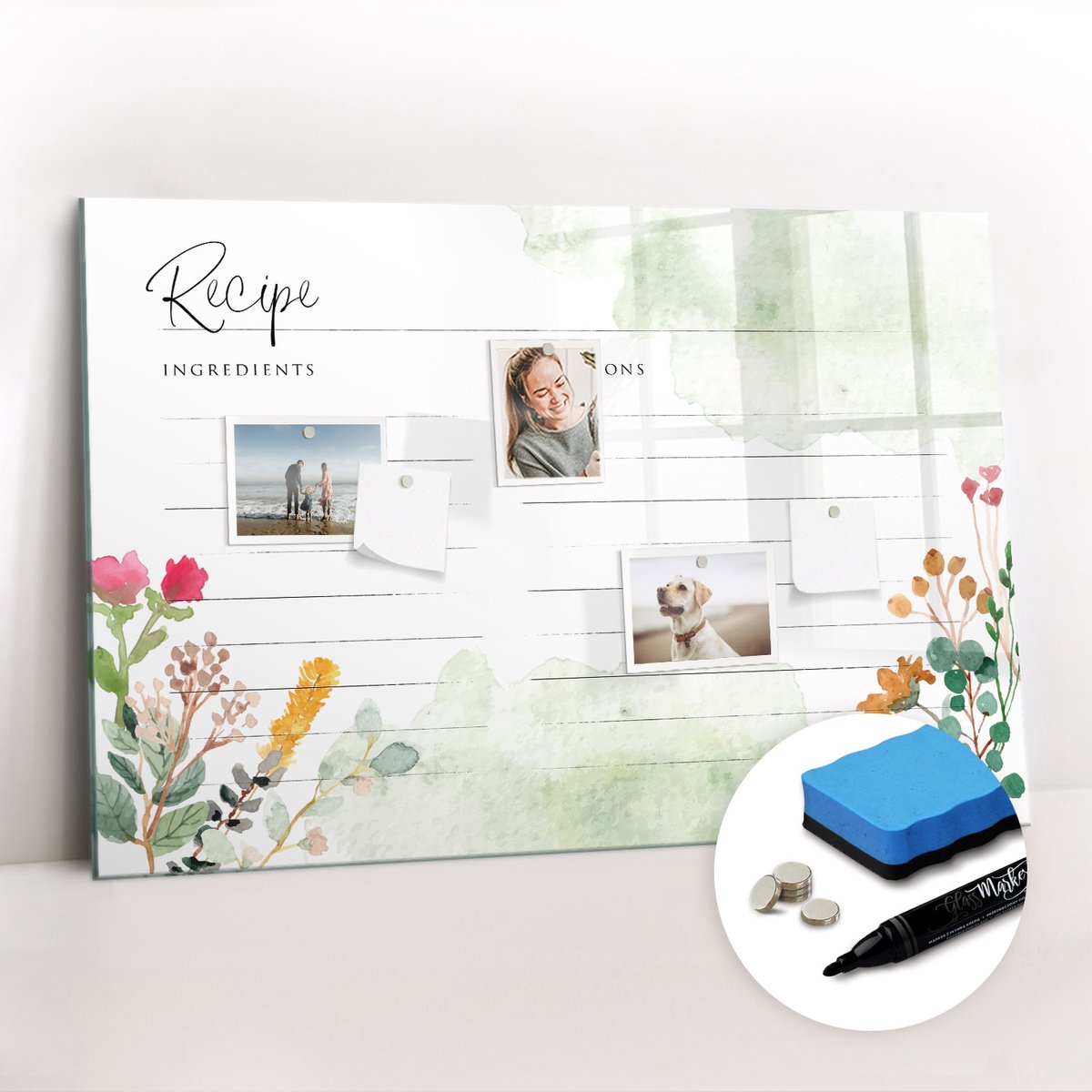 Tulup Whitebord - Ruimte in het notitieboekje voor een recept - 90 x 60 cm - Veelkleurig Magnet Board - Gratis 5 Sterke Magneten + Whiteboard Marker & Wisser - Stylish Memo Board - Magnetisch Bord Kind - Organiseer Je Bureau