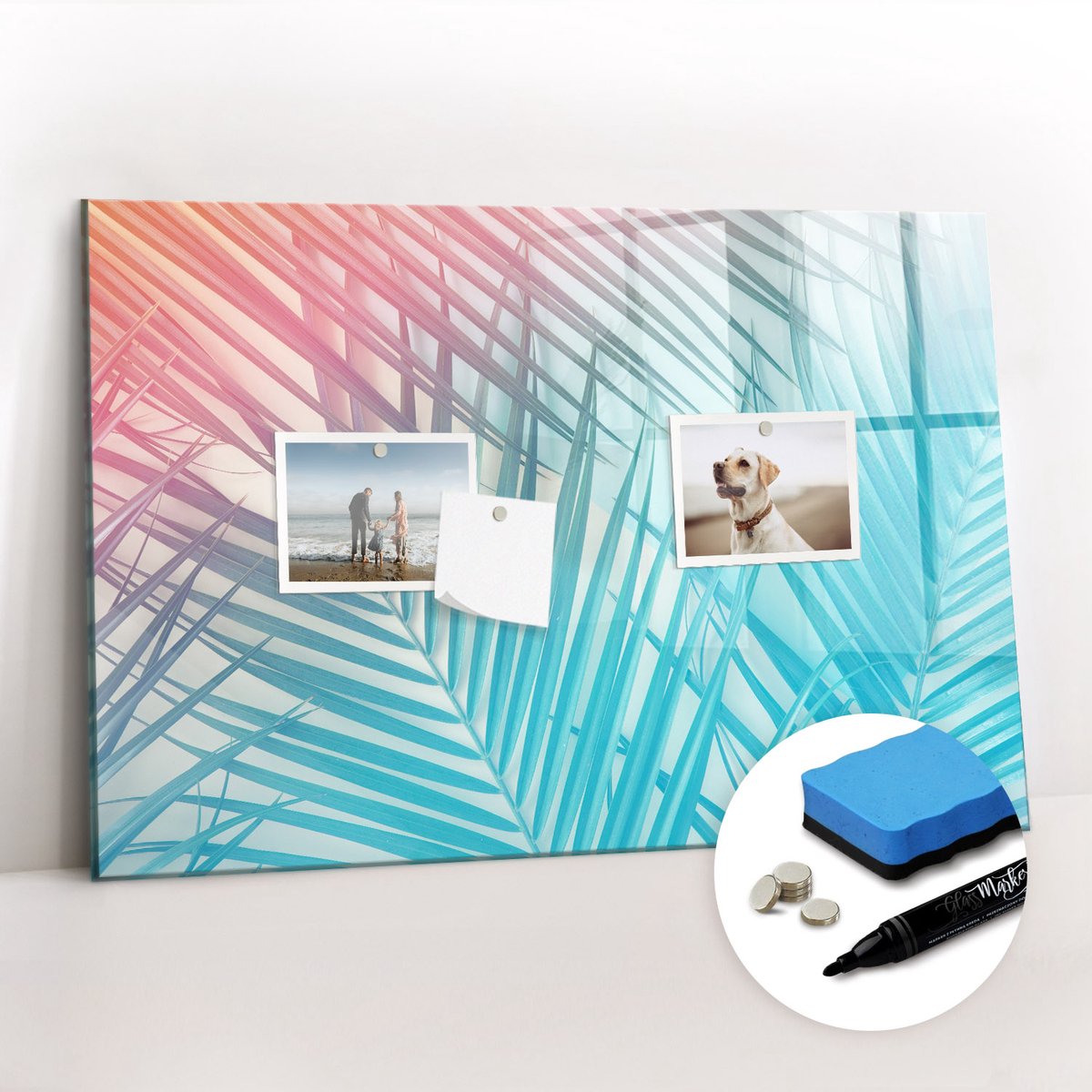 Tulup Whitebord - Tropische palmboom - 60 x 40 cm - Veelkleurig Magneetbord Keuken - Gratis 5 Sterke Magneten + Whiteboard Marker & Wisser - Industrieel Wandbord - Magneetbord Muur - Inspiratiebord Kantoor
