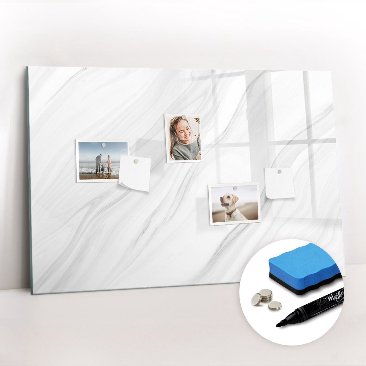 Tulup Whitebord - Decoratief marmer - 90 x 60 cm - Wit Magnetic Board - Gratis 5 Sterke Magneten + Whiteboard Marker & Wisser - Wanddecoratie Kantoor - Magneetbord Rechthoekig - Inspiratiebord Kantoor