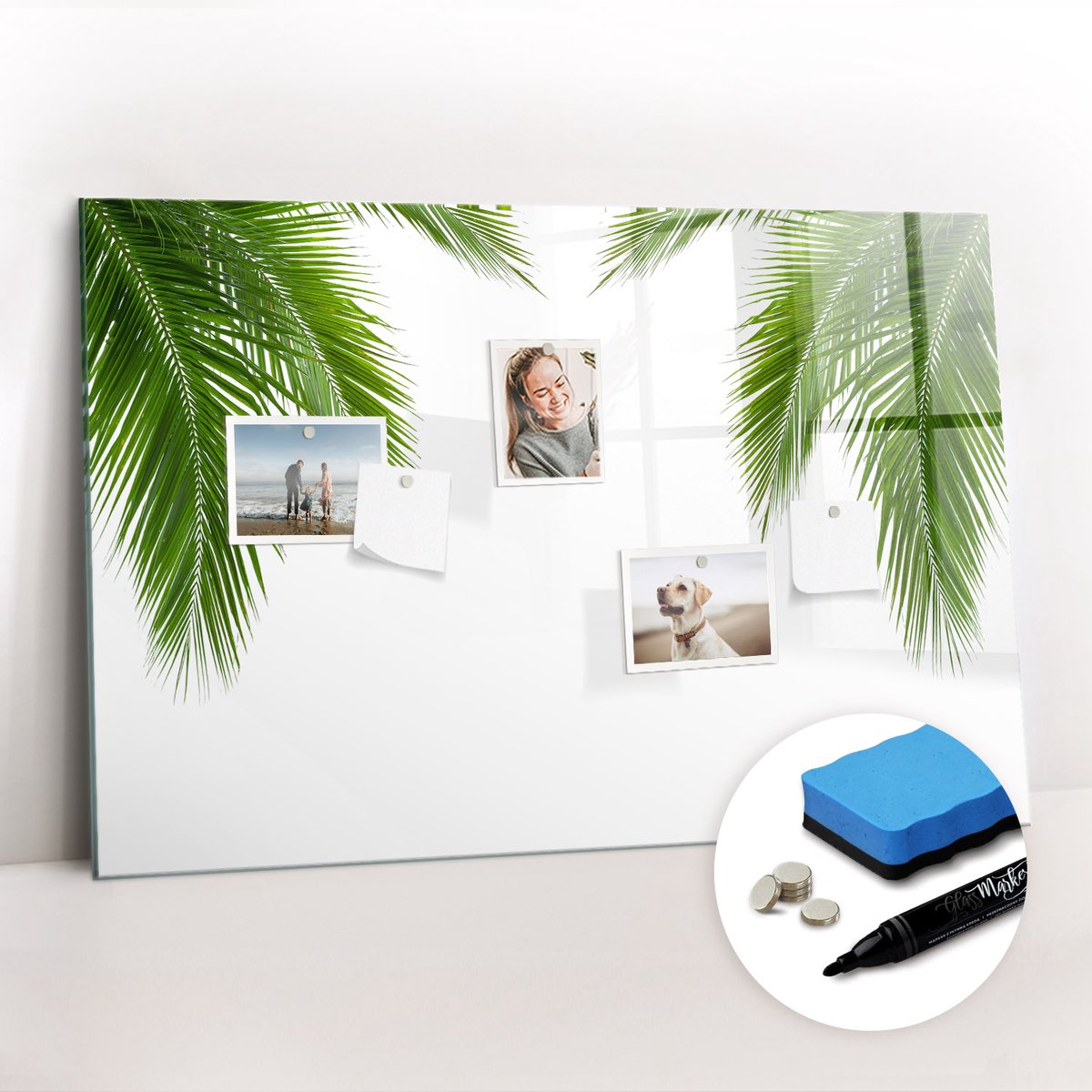 Tulup Whitebord - Palmbladeren natuur - 90 x 60 cm - Groente Magnetisch Bord - Gratis 5 Sterke Magneten + Whiteboard Marker & Wisser - Minimalistisch Prikbord - Magneetbord Muur - Organiseer Je Bureau
