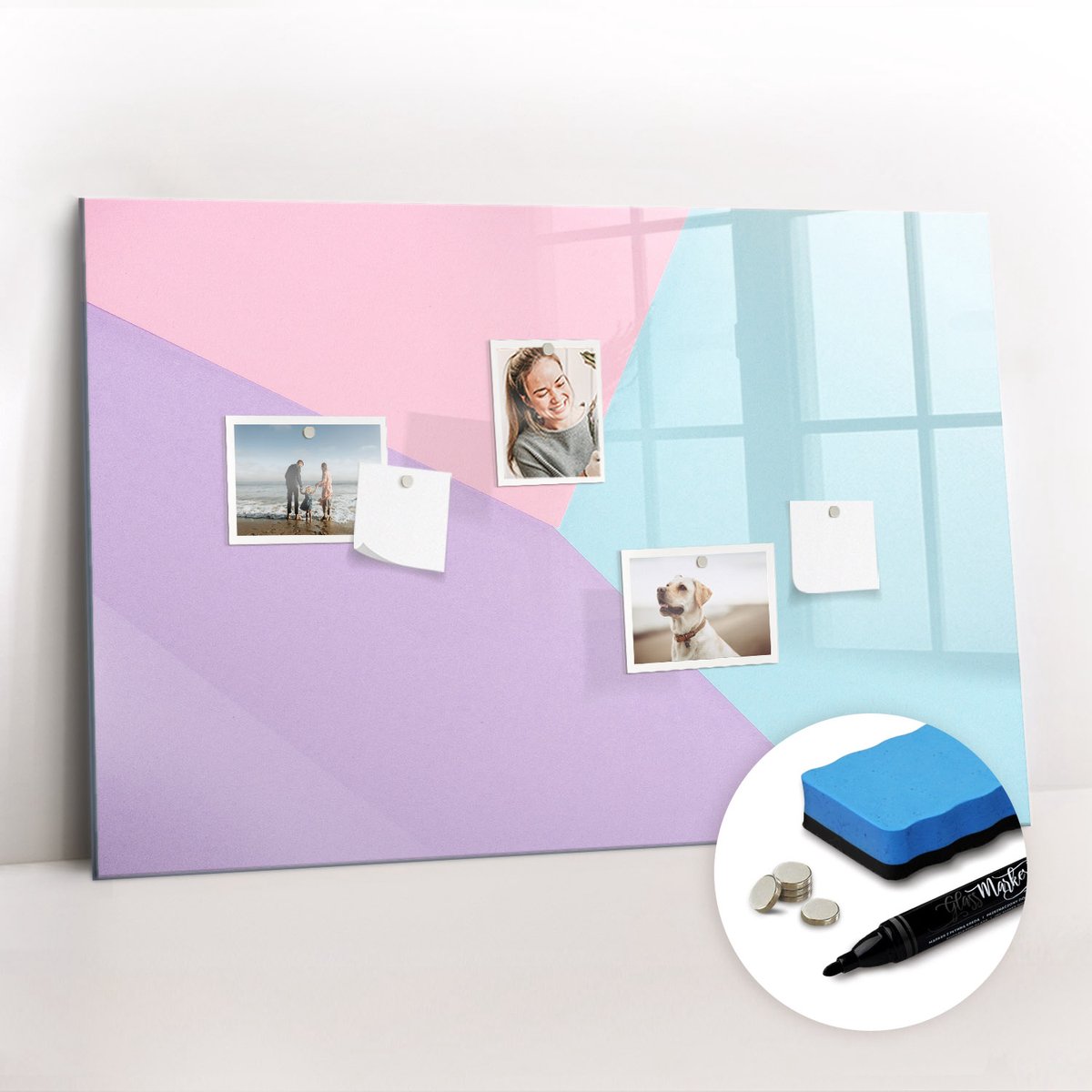 Tulup Whitebord - Pastel patroon - 90 x 60 cm - Veelkleurig Memo Bord - Gratis 5 Sterke Magneten + Whiteboard Marker & Wisser - Stylish Memo Board - Memobord Keuken - Notitiebord Werkplek