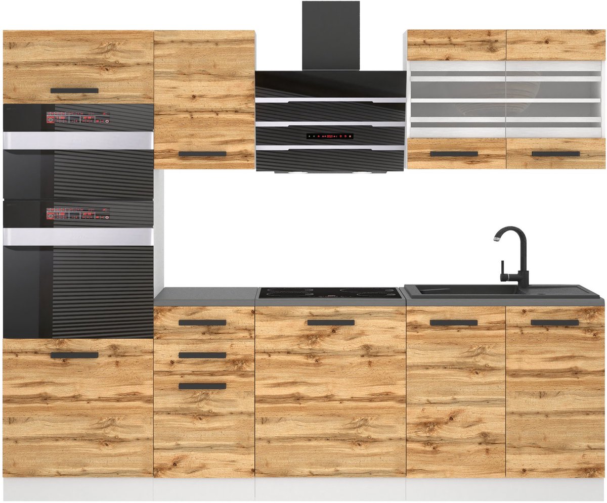 BELINI Keukenblok TRACY - Keukenmeubel Set 240 cm Wotan Eiken zonder Werkbladen - Boven- en Onderkasten
