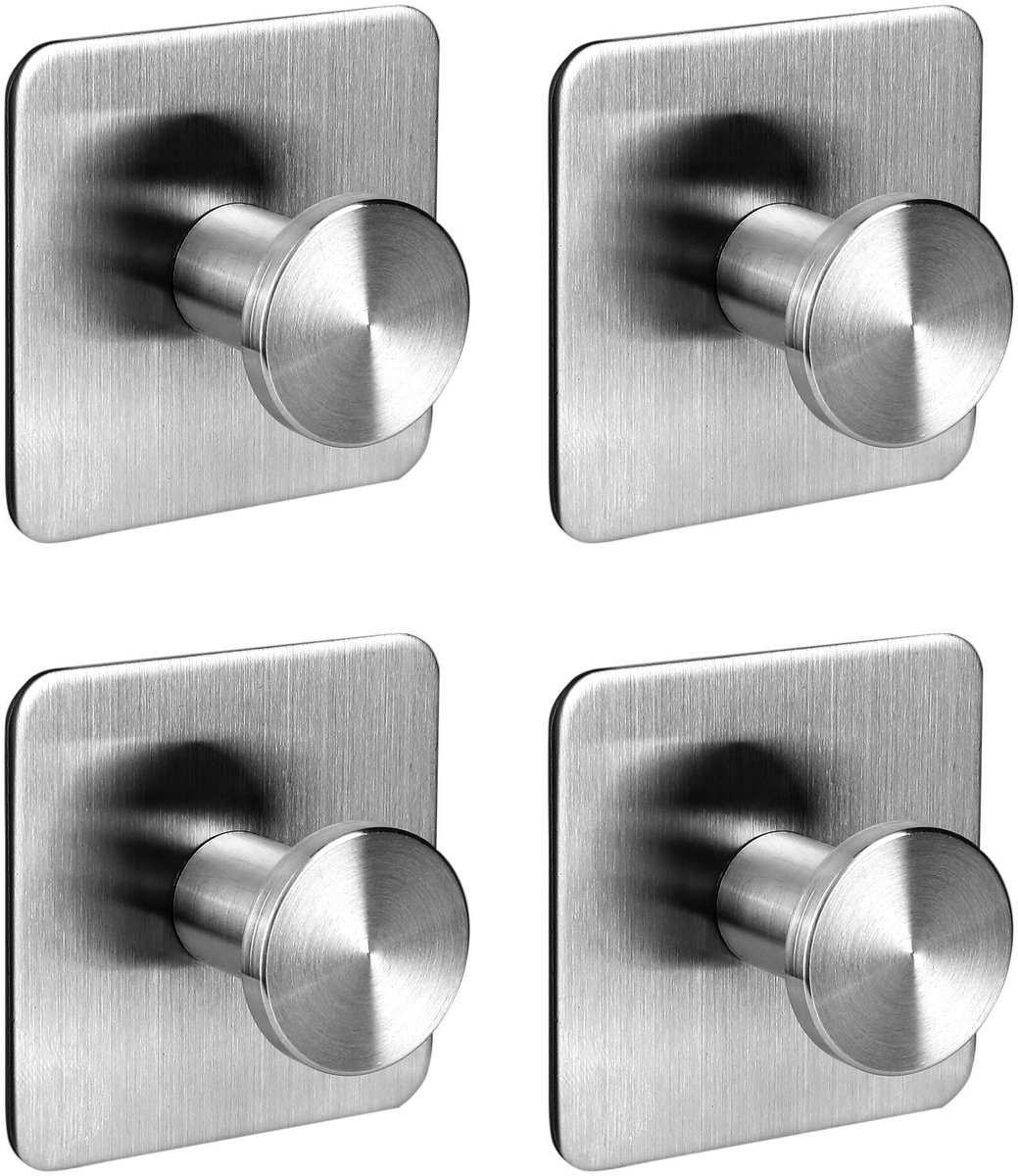Omgoods - Set van 4 Zelfklevende Handdoekhaken RVS Geborsteld - Zonder Boren