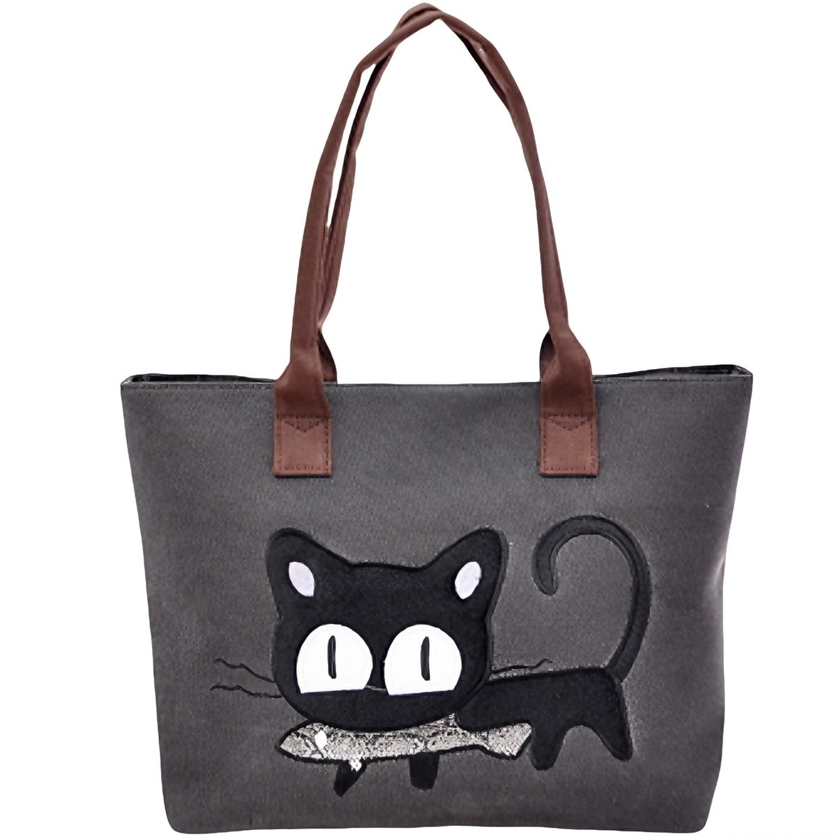 Omgoods - Dames Schoudertas met Kat Print, Canvas Tote Bag