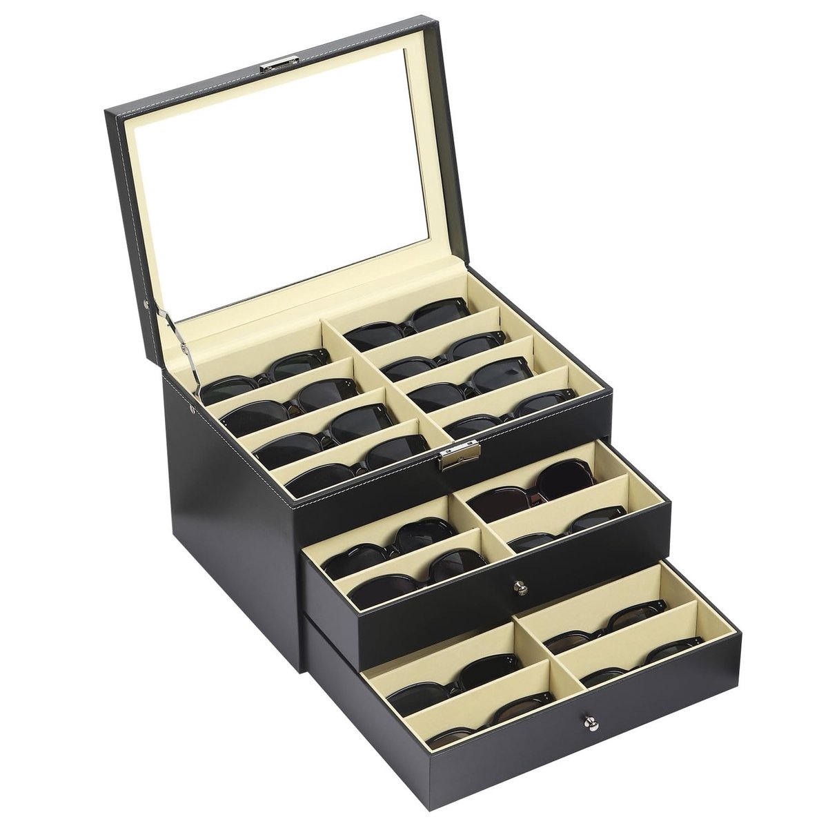 Omgoods - Oogglazenopbergdoos met Sluiting, Organizer voor Zonnebrillen en Brillen