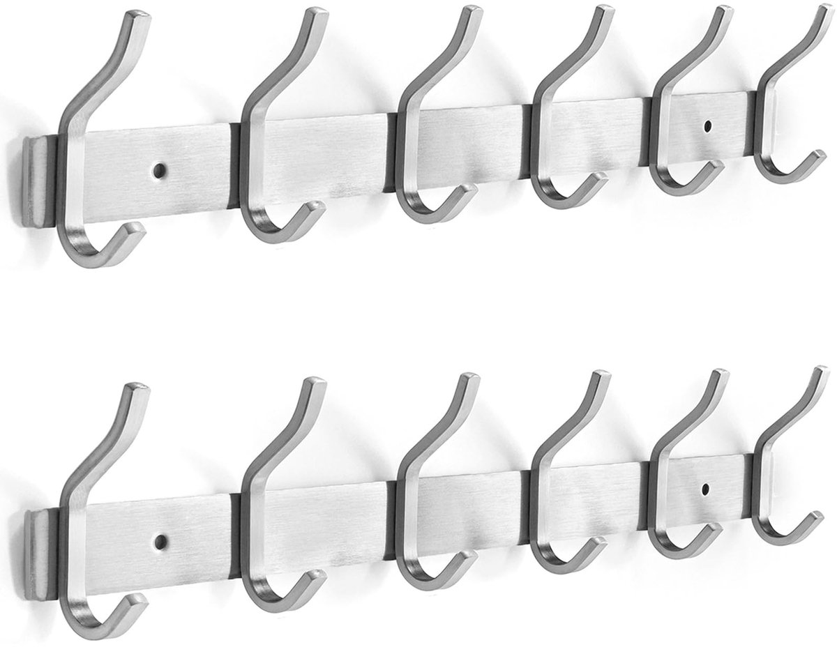 Omgoods - Set van 2 RVS Wandhaken voor Kleding met 6 Haakjes