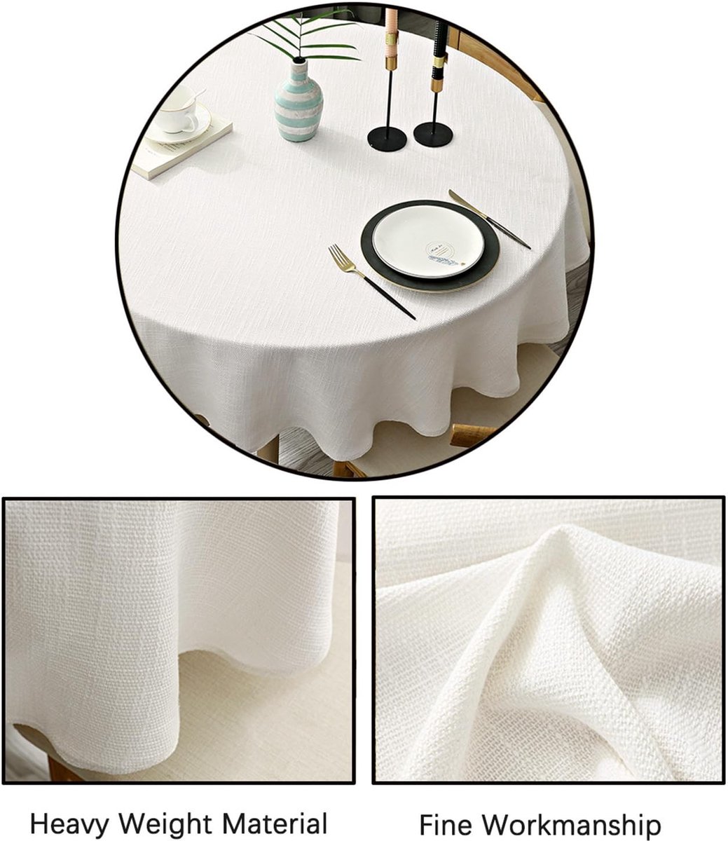 Omgoods - Ronde Tafelkleed van Katoen en Linnen 120cm Crème