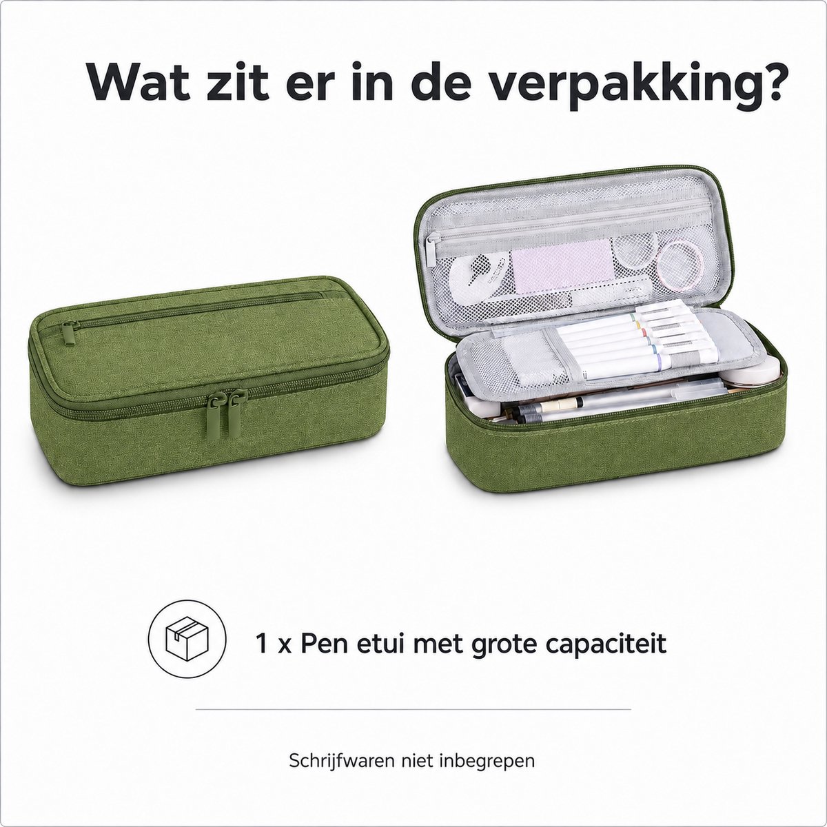 Grote Pennenzak - Etui met 5 Vakken - Capaciteit tot 80 Potloden - Canvas Potloodetui - Voor School en Kantoor - Groen - 23 x 11 x 6,5 cm