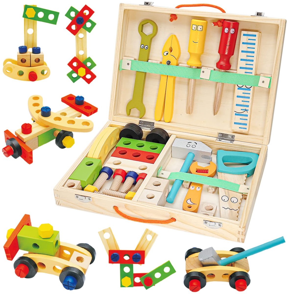 Omgoods - Kinder Gereedschapskoffer met 34 Stuks - Houten Speelgoed voor Creatieve Kinderen