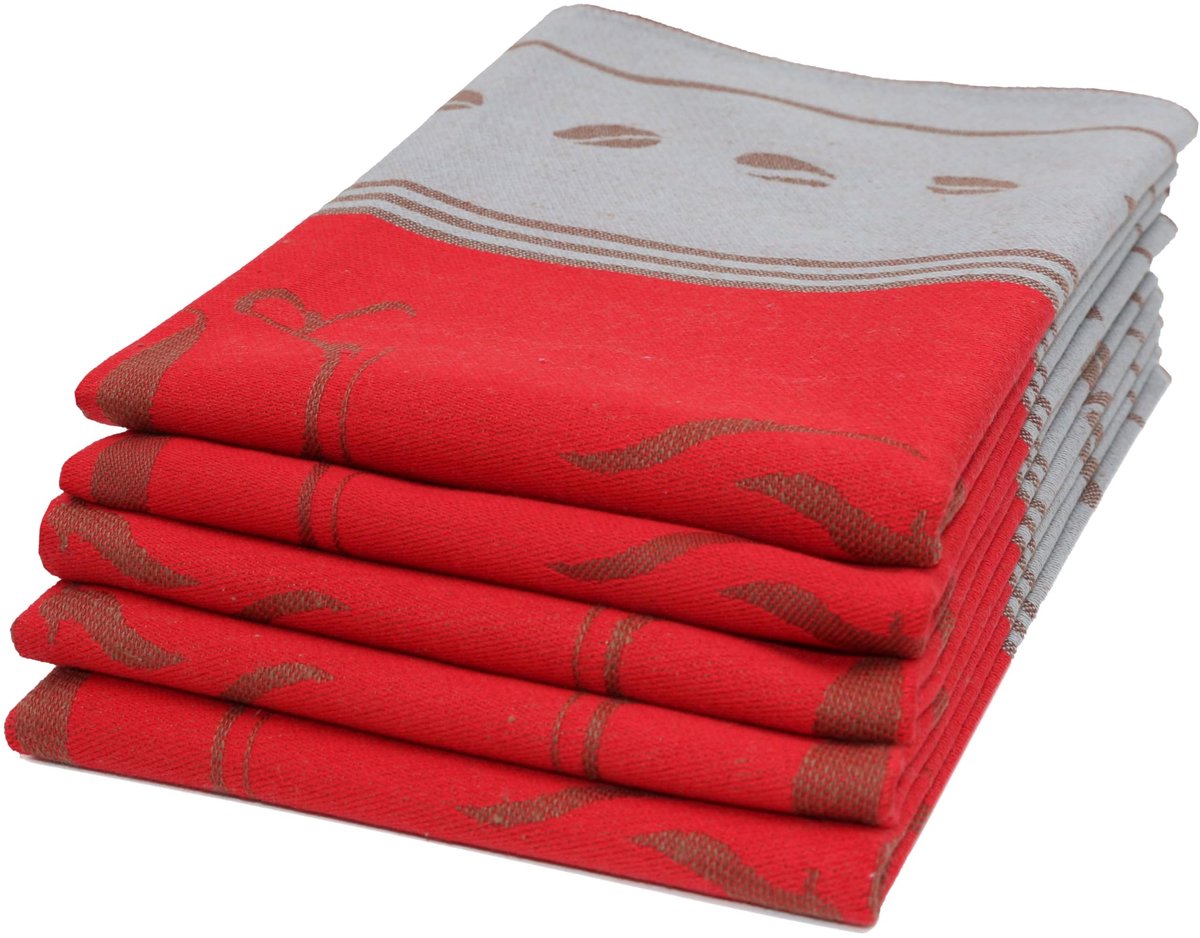 Omgoods - Set van 5 Katoenen Theedoeken 50x70 cm Rood