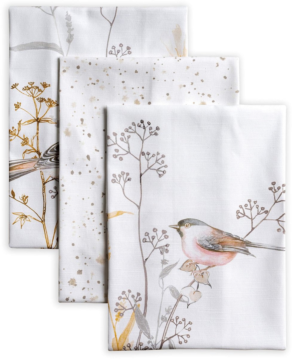 Omgoods - Katoenen Keukenhanddoeken Set - 3 Stuks - Bloemenprint Beige - 50x70cm