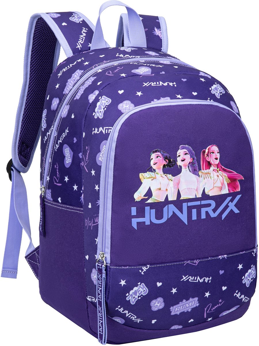 Kpop Demon Hunters Rugzak Meisjes – HUNTR/X Schooltas met Rumi, Mira en Zoey – Paars – 2 Vakken - 40x30x15cm