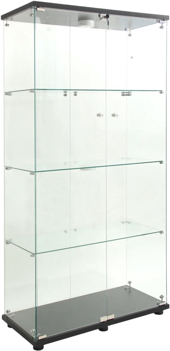 Happiq Glazen Vitrinekast - 2 Deuren, 4 Planken, LED - Zwart, Glas en Metaal - Verlichting en Afsluitbaar Black