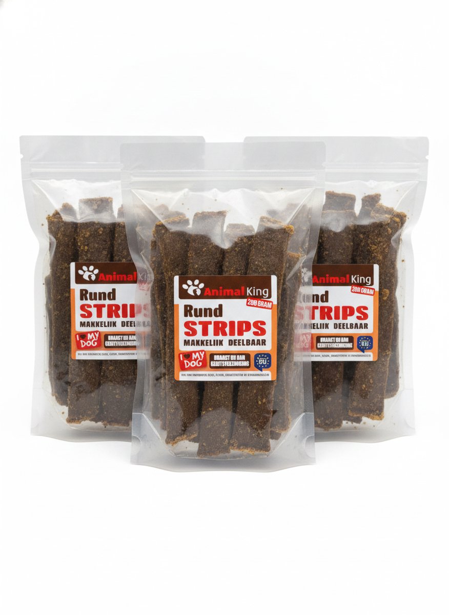animalking Hondensnack - Rund Strips voor Honden - Natuurlijke Kauwsnack - 3 x 200 gram Voordeelpak