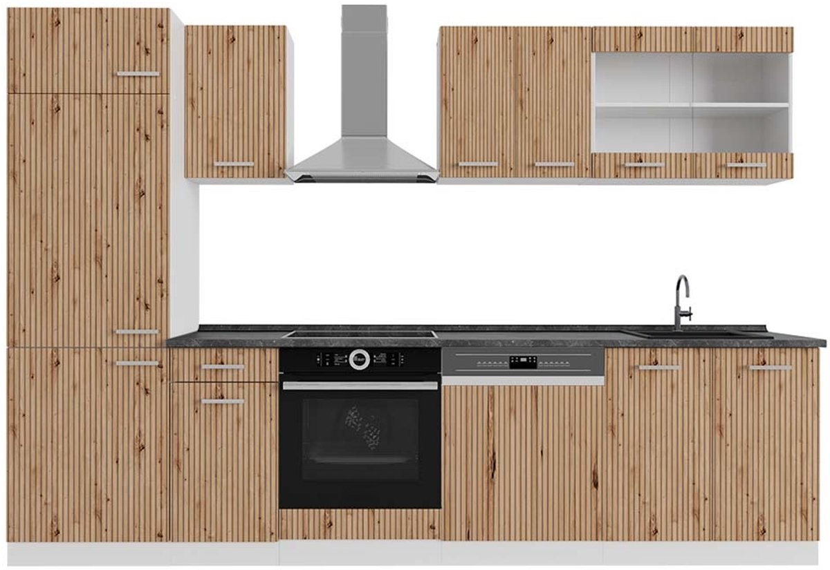 Vicco R-Line Complete keukeneenheid – 300 cm, WB Antraciet Artisanaal eiken/wit