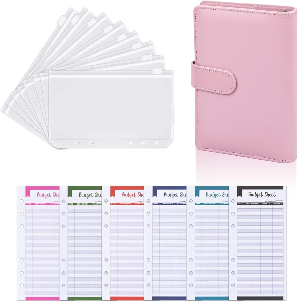 Budget Folder A6 PU Leather Ring Binder Budget Planner Organizer Notebook Set Money Saving Wallet Budget Wallet with - ShopVlot