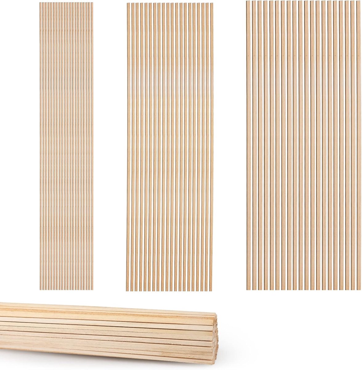 SnelShoppen - 150 Stuks Balsa Hout Stokken 30.5cm, Natuurlijke Vierkante Dowel Staven voor Houtbewerking, 2, 3, 4mm, Onbehandeld, Decoraties en Creati
