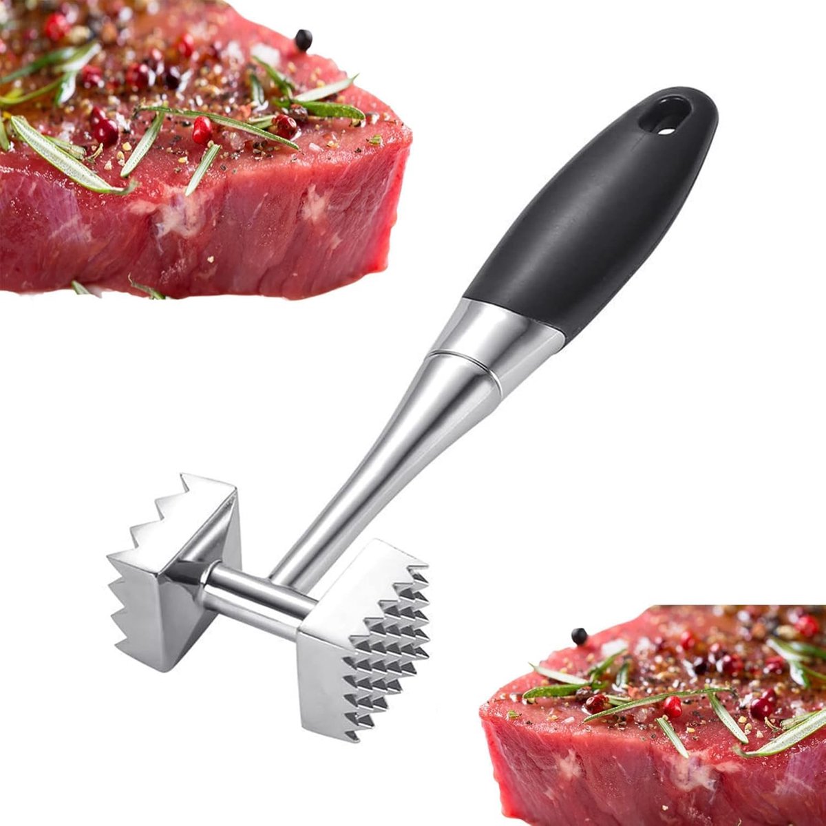 Meat Hammer, Heavy Duty Meat Hammer, Stainless Steel Meat Hammer, Double-Sided Cutting Beater, Manual Steak Hammer - ShopVlot