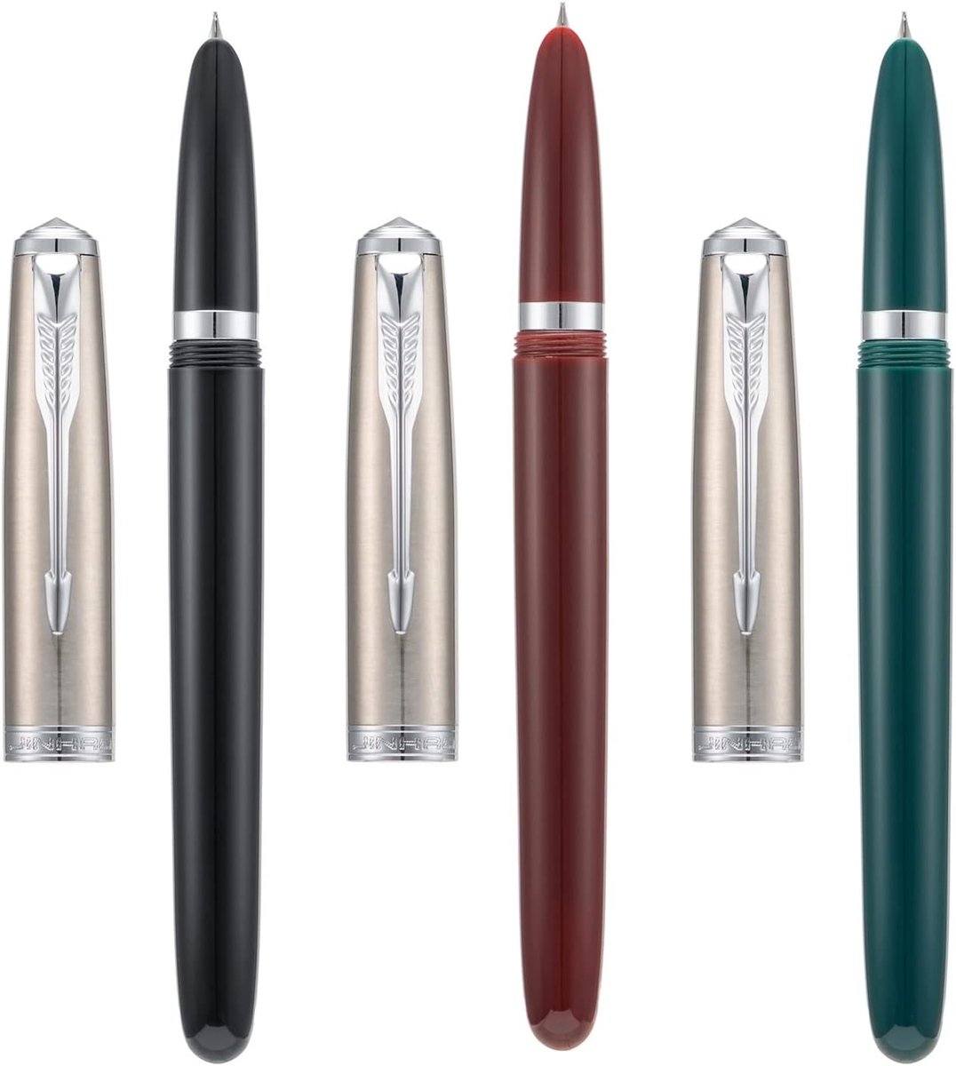 3 Jinhao 86 Fountain Pen Set (Black, Wine Red & Green Resin) Extra Fine Nib with Refillable Ink Converter - ShopVlot