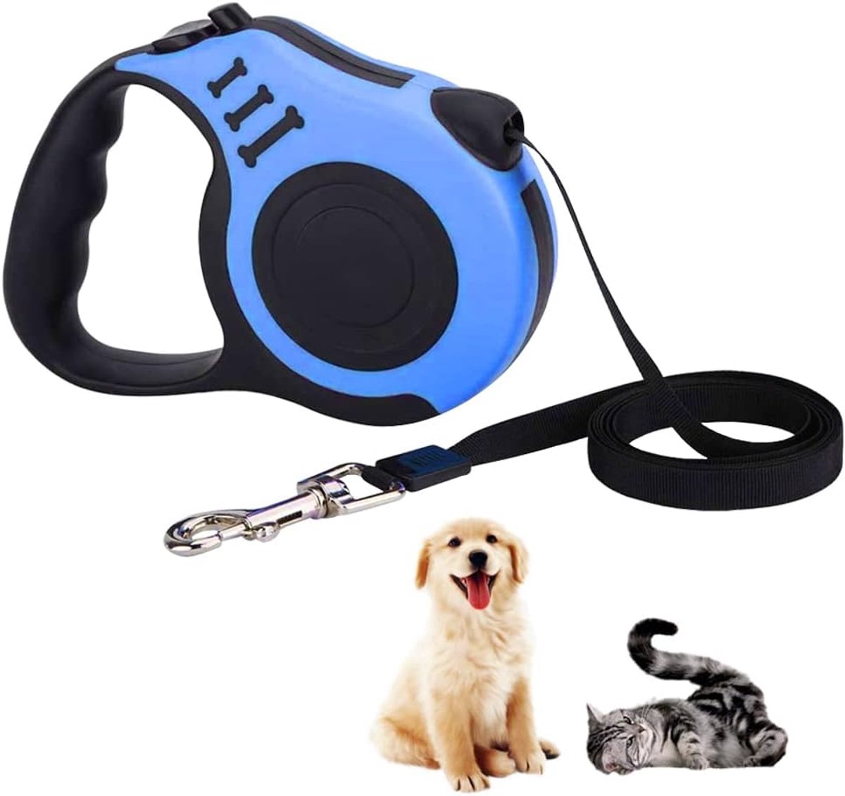 SnelShoppen - Rolriem Hondenriem Uittrekbare Hondenriem voor Kleine, Middelgrote en Grote Honden, Blauw, 3m, Flexibel, Duurzaam, Nylon, Ideaal voor Wa