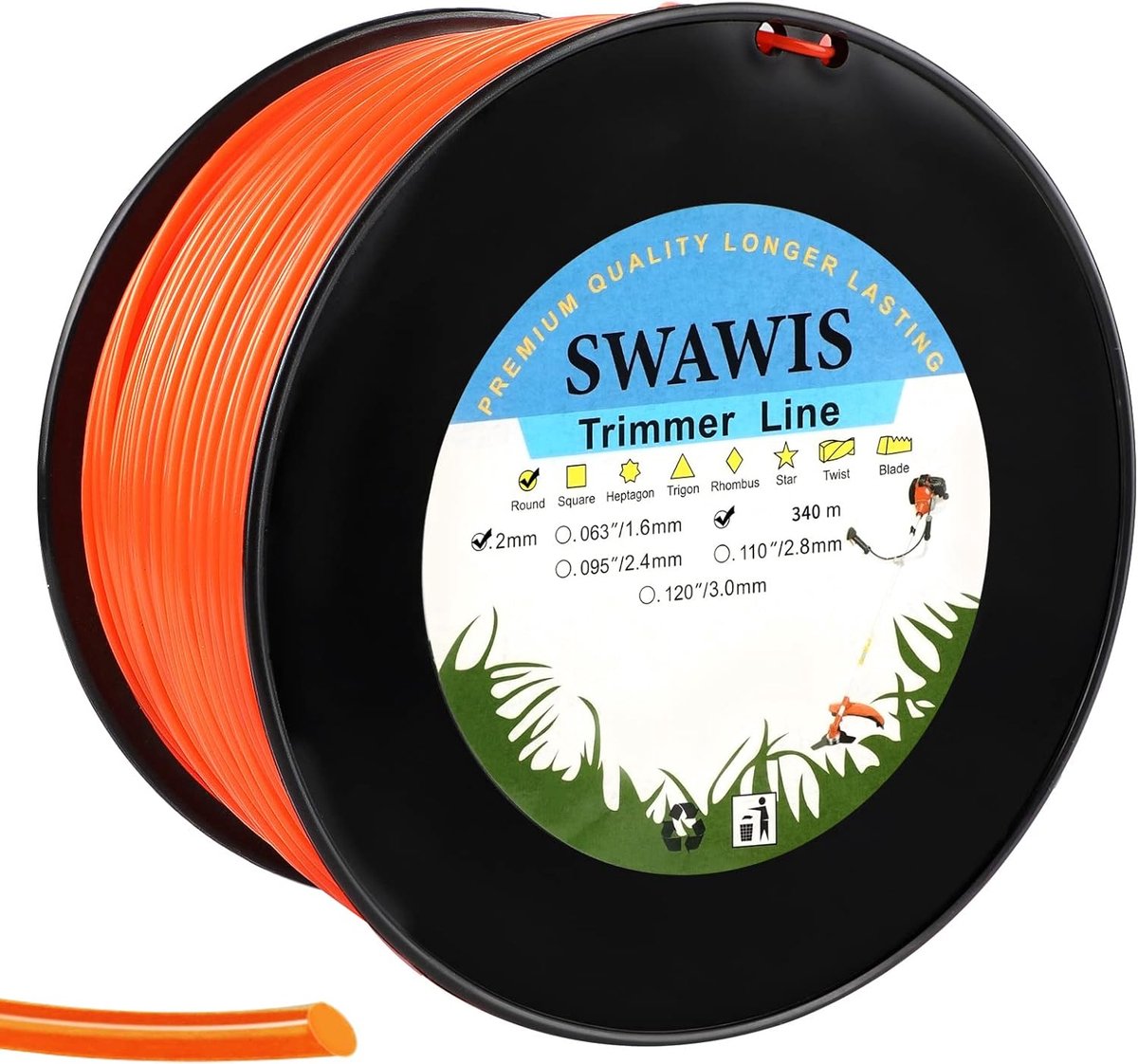 SnelShoppen - Trimmerdraad Gazon Maaidraad 2,0 mm / 340 m Nylon Draad voor Grastrimmer, Bosmaaier, Onkruidbestrijding, Oranje-Rood, Tuin Gebruik
