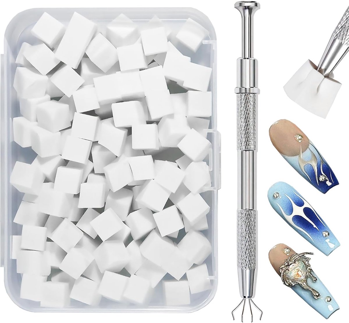 SnelShoppen - 100 Stuks Nail Sponges voor Ombre, Nail Art Tools Spons Brush, Nail Art Spons met 1 Metaal Gripper en Nail Brushes Opbergdoos voor Manic