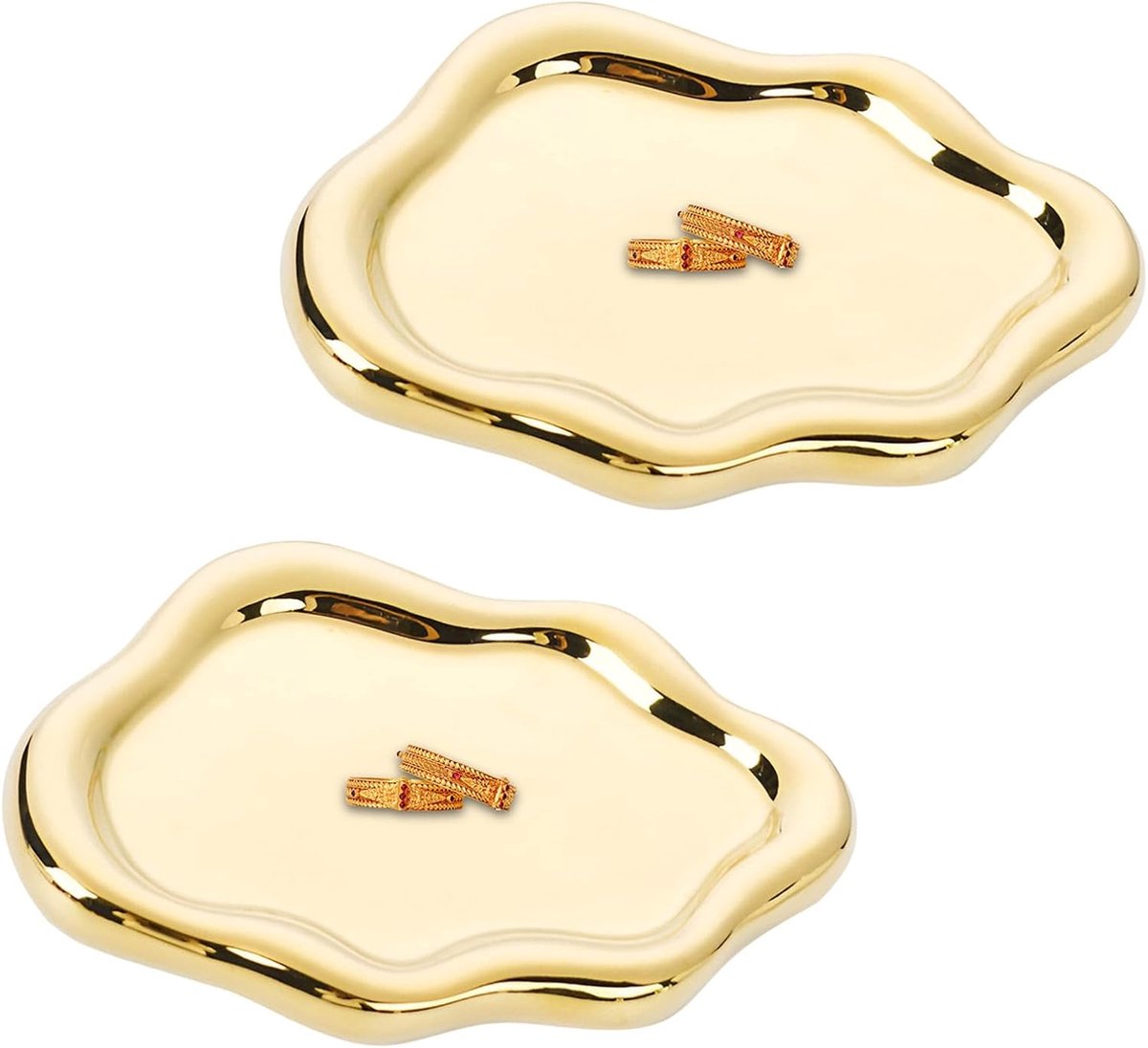 SnelShoppen - Golden Wolke Sieradenhouder - 2-delige Juweel Tray - Organiseer Je Sieraden - Goudkleurig - Perfect Voor Feestjes, Thuis of op Reis
